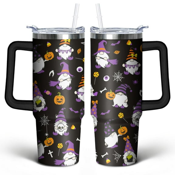 Vintage Horror Tumbler 30oz - Retro Halloween Skull Bat - BPA-Free Insulated Leak-Proof Cup with Straw