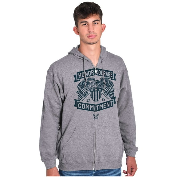 US Navy Logo Honor Courage Commitment Unisex Plus Size Zip Hoodie Brisco Brands 2X