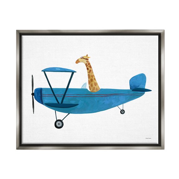 Stupell Industries Giraffe Pilot in Airplane Transportation Painting Gray Floater Framed Art Print Wall Art, 31 x 25