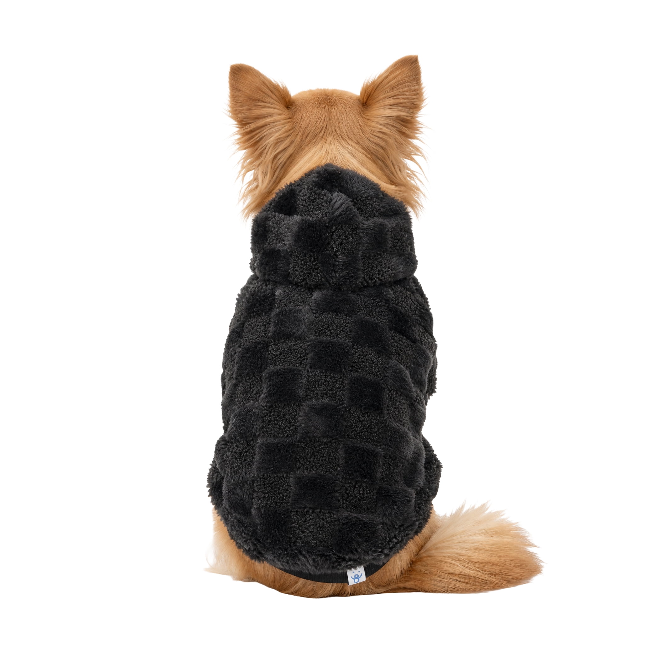 Oodles Checkerboard Fall Sherpa Dog Hoodie, Black, XS