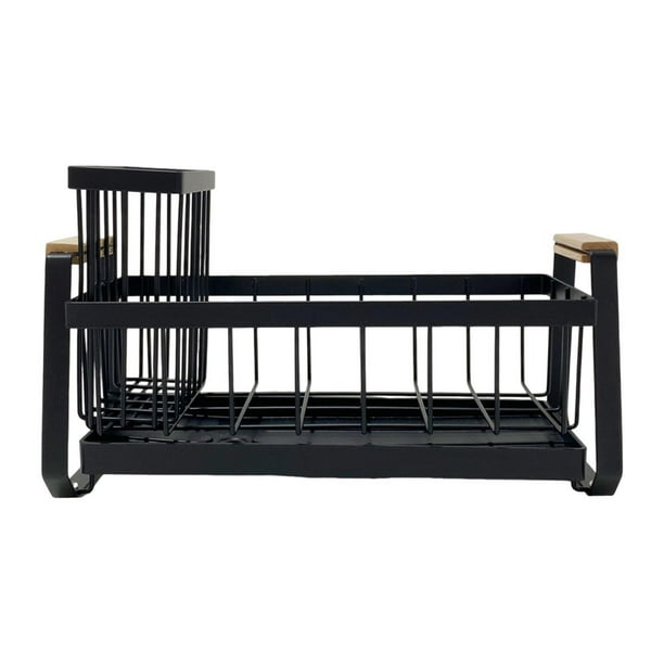 Soporte para esponja para fregadero de cocina, escurridor de platos, autodrenante, resistente al óxido Negro