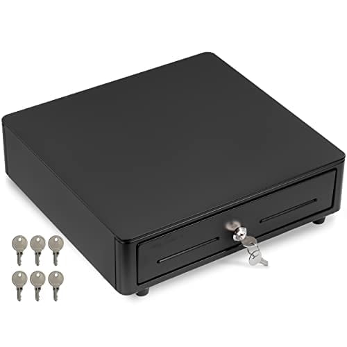 Volcora Cash Register Drawer for (POS) Point of Sale System with Round Corner 13", Removable Coin Tray, 4 Bill/5 Coin, 12-24V, RJ11/RJ12 Key-Lock, Media Slot,Cash Till for Businesses, Black