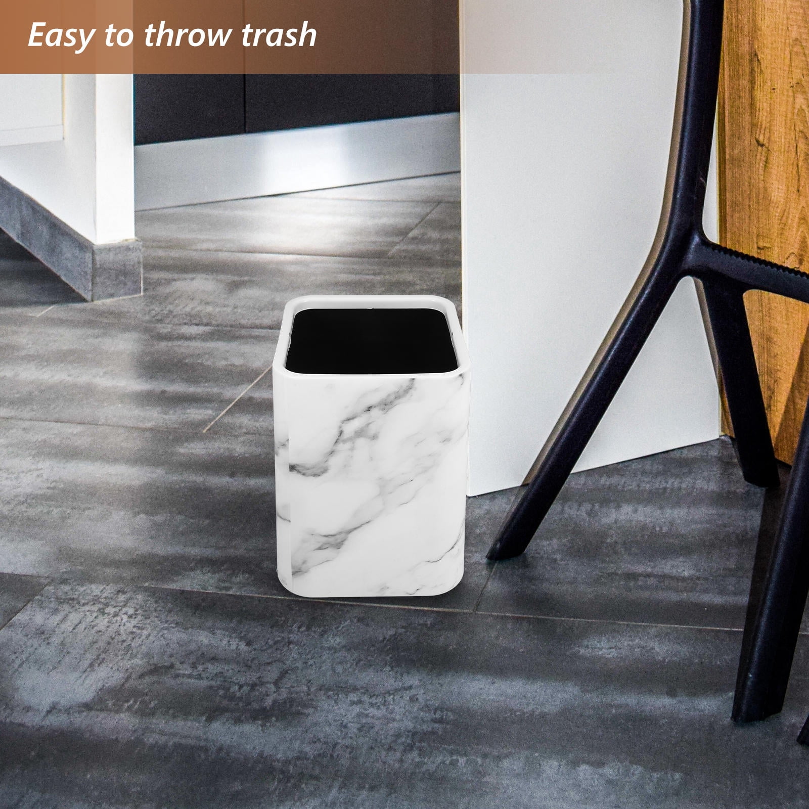 OUNONA Marble Pattern Bathroom Trash Can with Double Layer Design, Kitchen and Office Waste Bin for Home Use