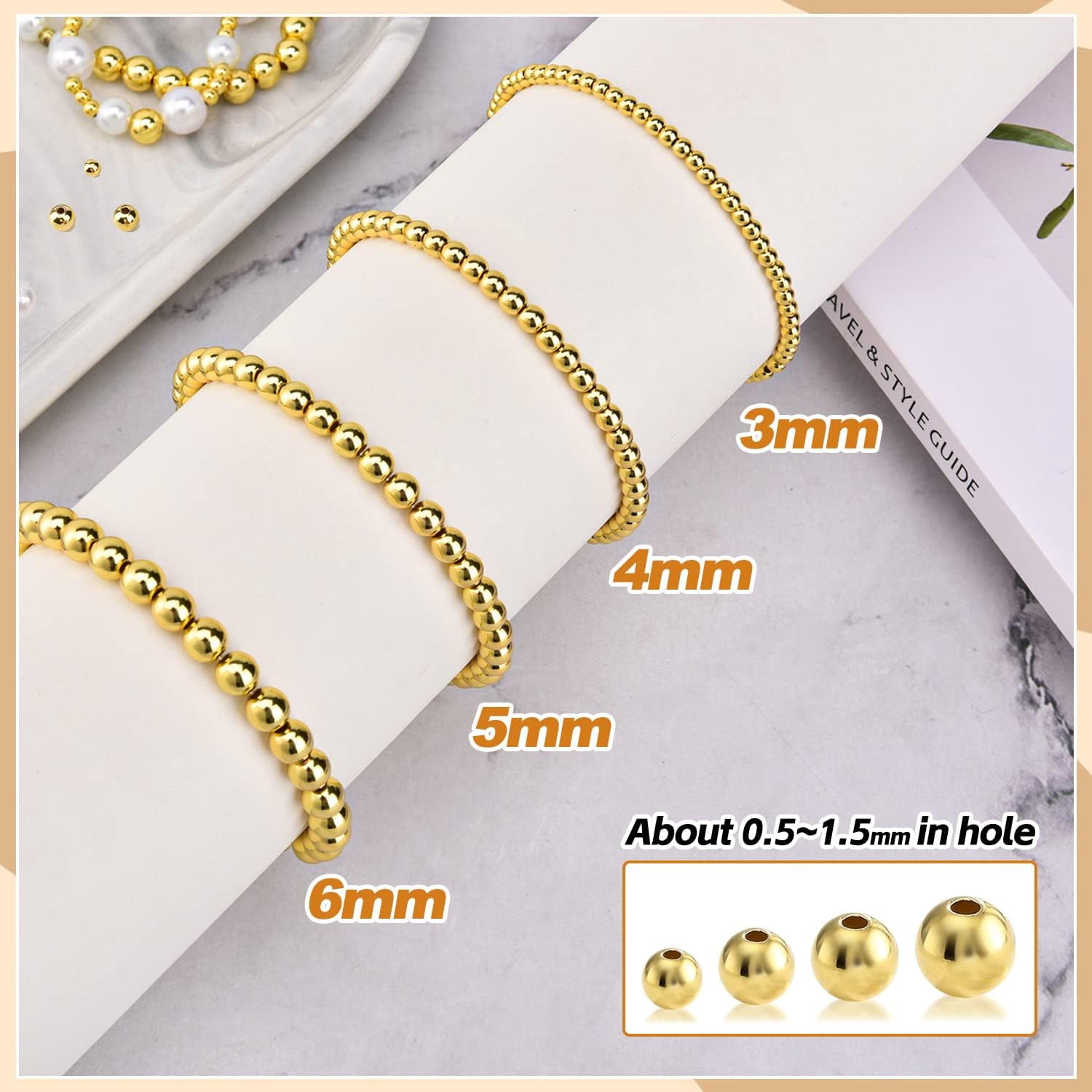 Trianu 300Pcs 18K Gold Filled Spacer Round Beads, Seamless Smooth Metal Round Beads, Gold Plated Solid Brass Beads for DIY Bracelet Necklace Earring Jewelry Making (5mm)