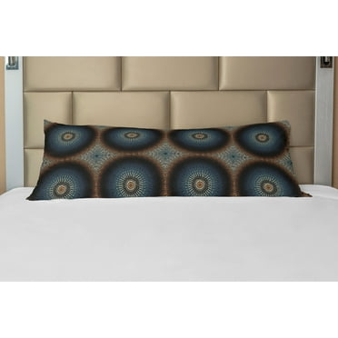 Mandala Body Pillow Case Cover with Zipper, Circular Bohemian Style Circular Dots, Decorative Accent Long Pillowcase, 21" x 54", Blue Brown, by Ambesonne