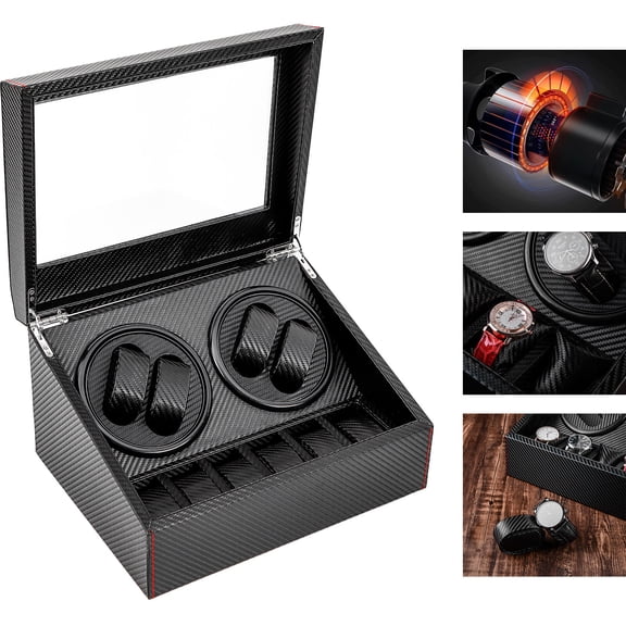 4 6 Watch Winder with Adapter, Low Noise, Automatic Rotation Self Winding Display Case for Mechanical Watches, Jewelry 100-240V