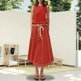thumbnail image 2 of DHFJKG 2 Piece Skirt Sets Women's Summer Outfits Sleeveless Crop Tank Top And Midi Drawstring Skirts Set With Pockets Casual Beach Vacation Clothes Versatile Outfit, 2 of 5