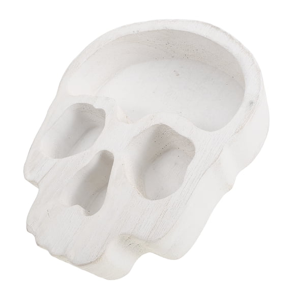White Wood Skull Bowl for Decor Halloween Party Snack Holder Fruit Tray Moderate Capacity