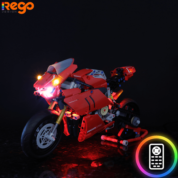 REGO DESIGN RGB LED Lighting Kit for Motorcycle 42107 Ducati Pingale V4 R - RGB LED Building Set Compatible with Lego Technic 42107 (Lego not Included, Only Light)(Remote inside, No Battery included)