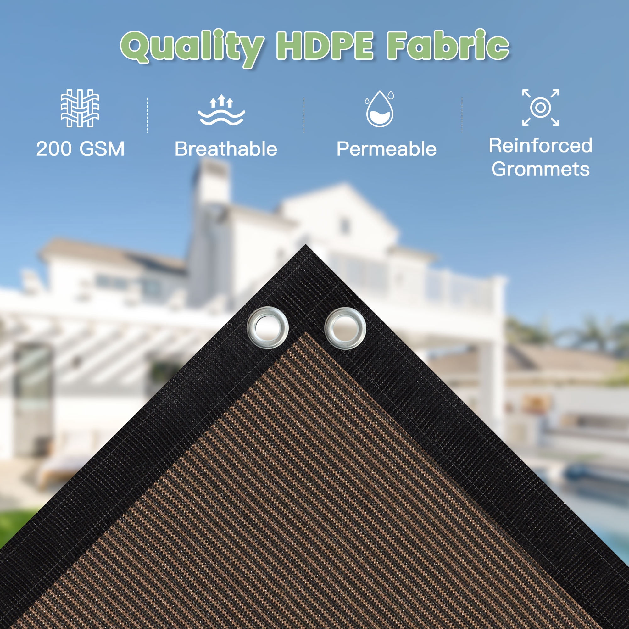 DIFY 90% Sun Shade Cloth with Every 2 FT Grommets 6' x 8', Mocha