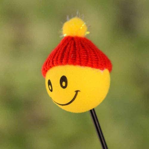 Top Yellow Happy Smiley ​Face With Wool Hat Car Antenna Pen Topper Aerial Ball 