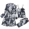 thumbnail image 1 of GPOECD Womens Sleepwear Soft Print Cardigan 3 Piece Home Loungewear Set for Spring Autumn Relaxation Pajama Sets Grey,XL, 1 of 8