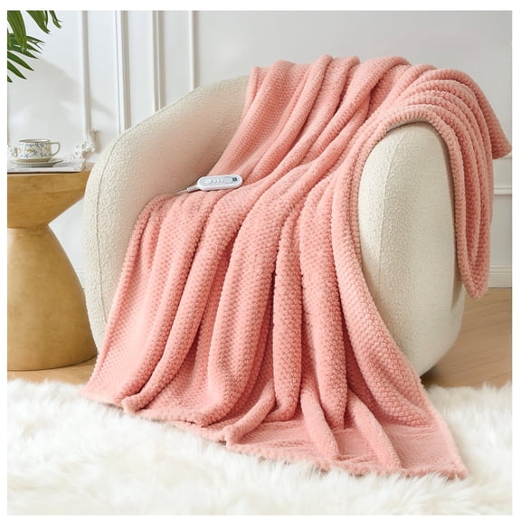 ELEKA Heated Blanket Electric Throw, 50" x 60" Heated Blanket with 8 Heat Levels & 8 Hours Auto Off, Fast Heating Blankets Machine Washable with ETL Certification, Pink