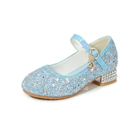 

Gomelly Girls Dress Shoes Mary Jane Wedding Shoes Glitter Princess Shoes Blue 4.5Y