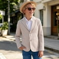 thumbnail image 2 of Boys Seersucker Blazer Jacket, Lightweight Breathable Kids Casual Dressy Suit Coat, Modern‑Fit Long Sleeve Outerwear for Back to School Daily Leisure Wear(Khaki,9-10 Years), 2 of 8