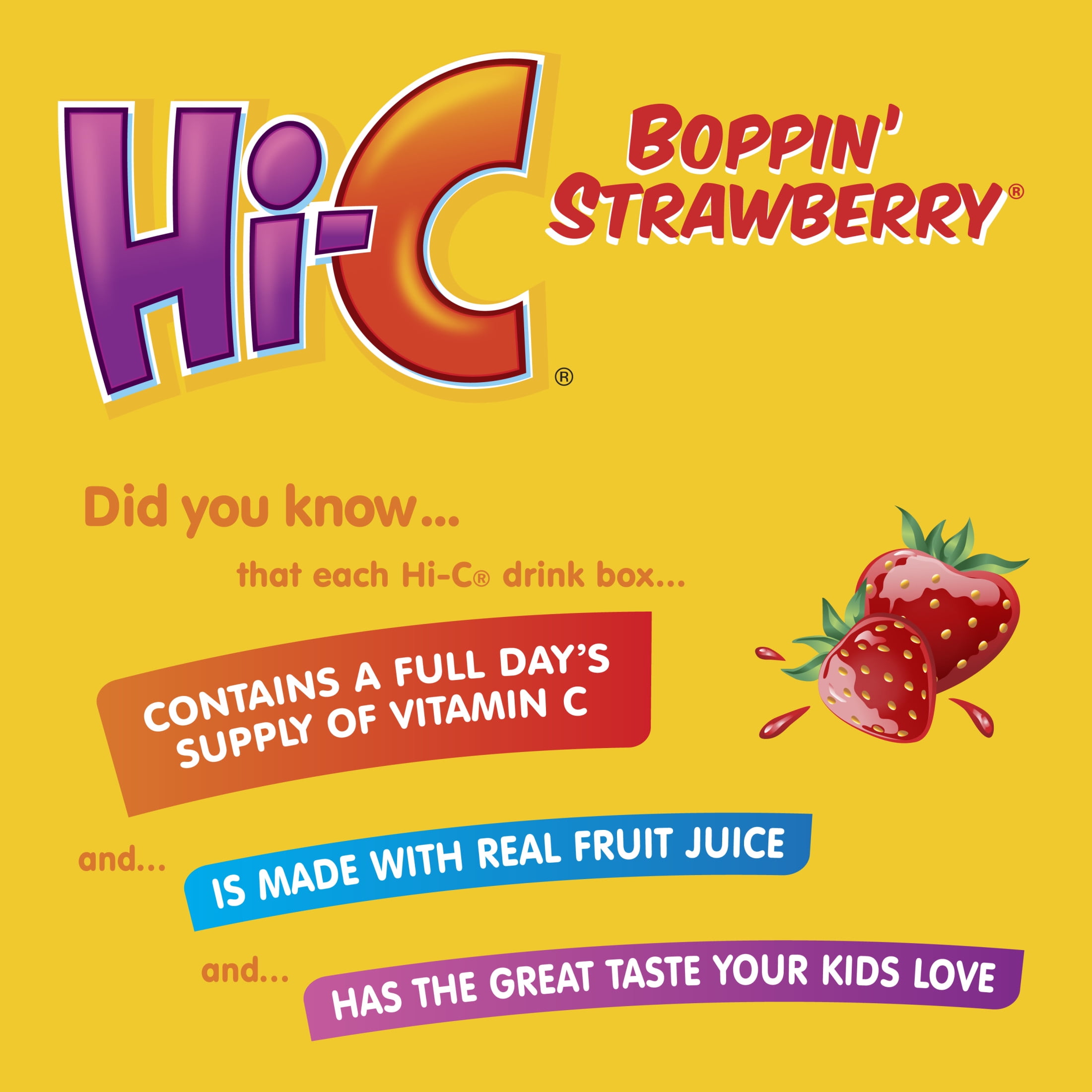 Hi-C Boppin' Strawberry Juice Drink Cartons, 6 fl oz, 8 Pack