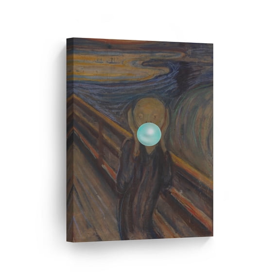 Smile Art Design Edvard Munch's Masterpiece, The Scream Teal Blue Bubble Gum Art CANVAS PRINT Famous Paintings Wall Art Classic Art Home Decor Stretched Ready to Hang Made in USA 12x8