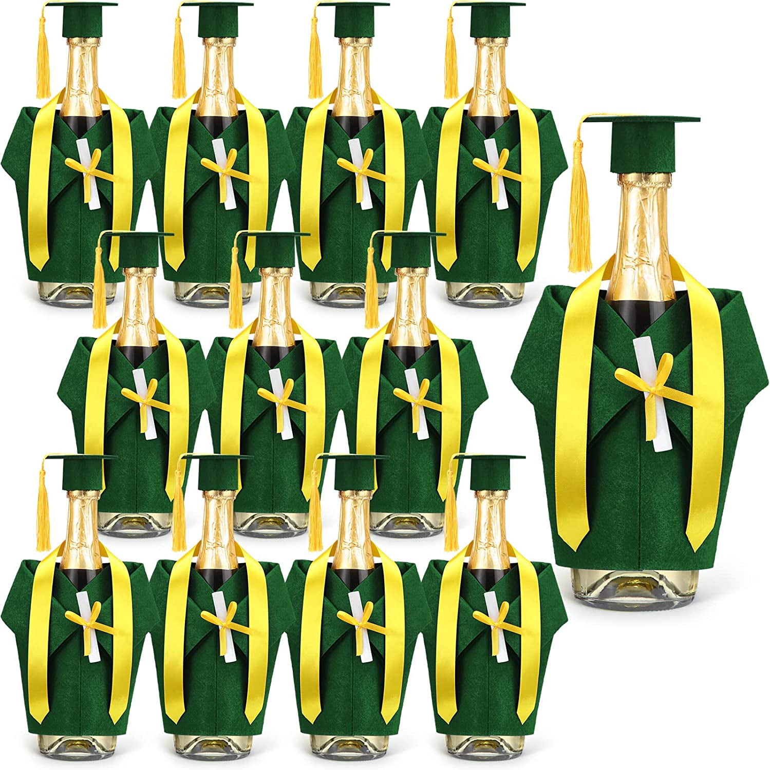24Piece Graduation Wine Bottle Cover Set with 12 Felt Graduation Gowns