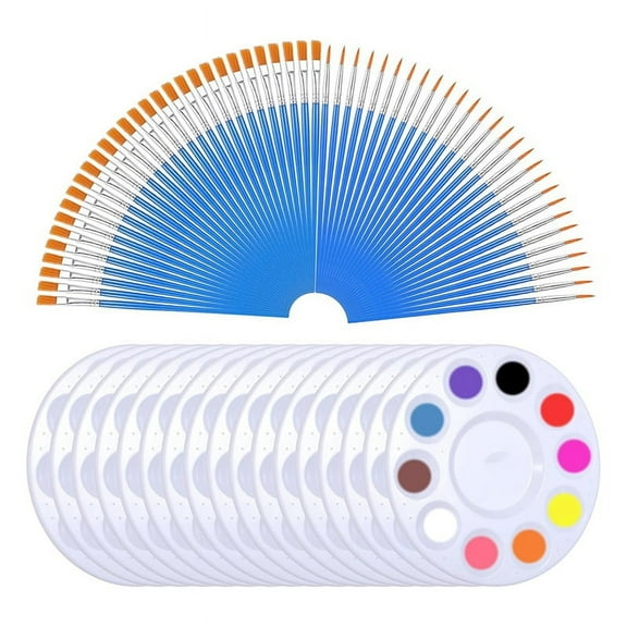 150 Pcs Paint Brush and Palette Set, for Oil, Watercolor, Acrylic Painting, Canvas, Face Rock, Painting,50 * White paint trays 50 * Flat paint brushes 50 * Pointed tip paint brushes