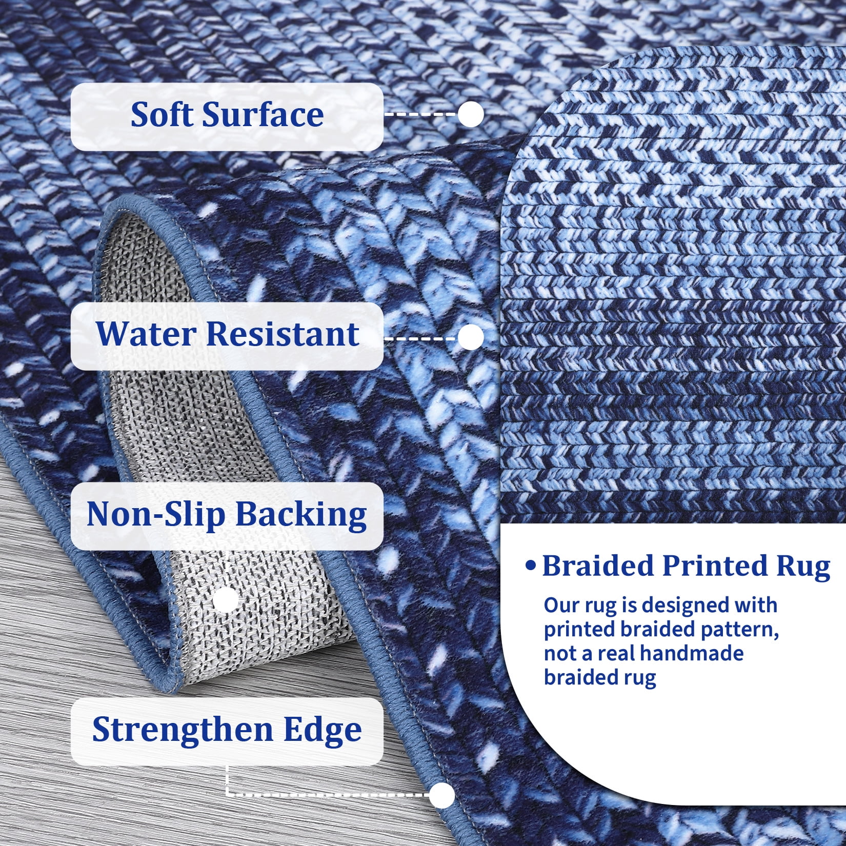 CAROMIO Washable 4' x 6' Area Rug for Living Room Modern Imitation Braided Pattern Geometric Indoor Carpet Non Slip, Navy