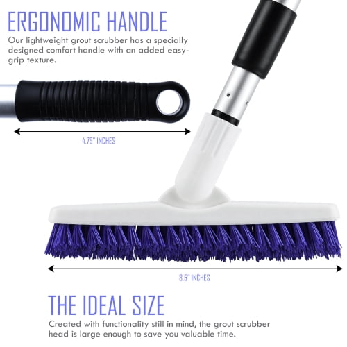 Elitra Swivel Grout Scrubber with Telescopic Handle & Tough Bristles