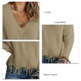 thumbnail image 5 of Women V Neck Long Sleeve Knit Sweater Fashionable Autumn Winter Off Shoulder Women Casual Loose Pullover Sweater Khaki XXL, 5 of 6