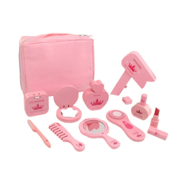 Set de Maquillaje de 10 Piezas para Juego de Rol, Juguete de Maquillaje de Madera, Set de Salón de Belleza de Madera, Sets de Maquillaje de Princesa P