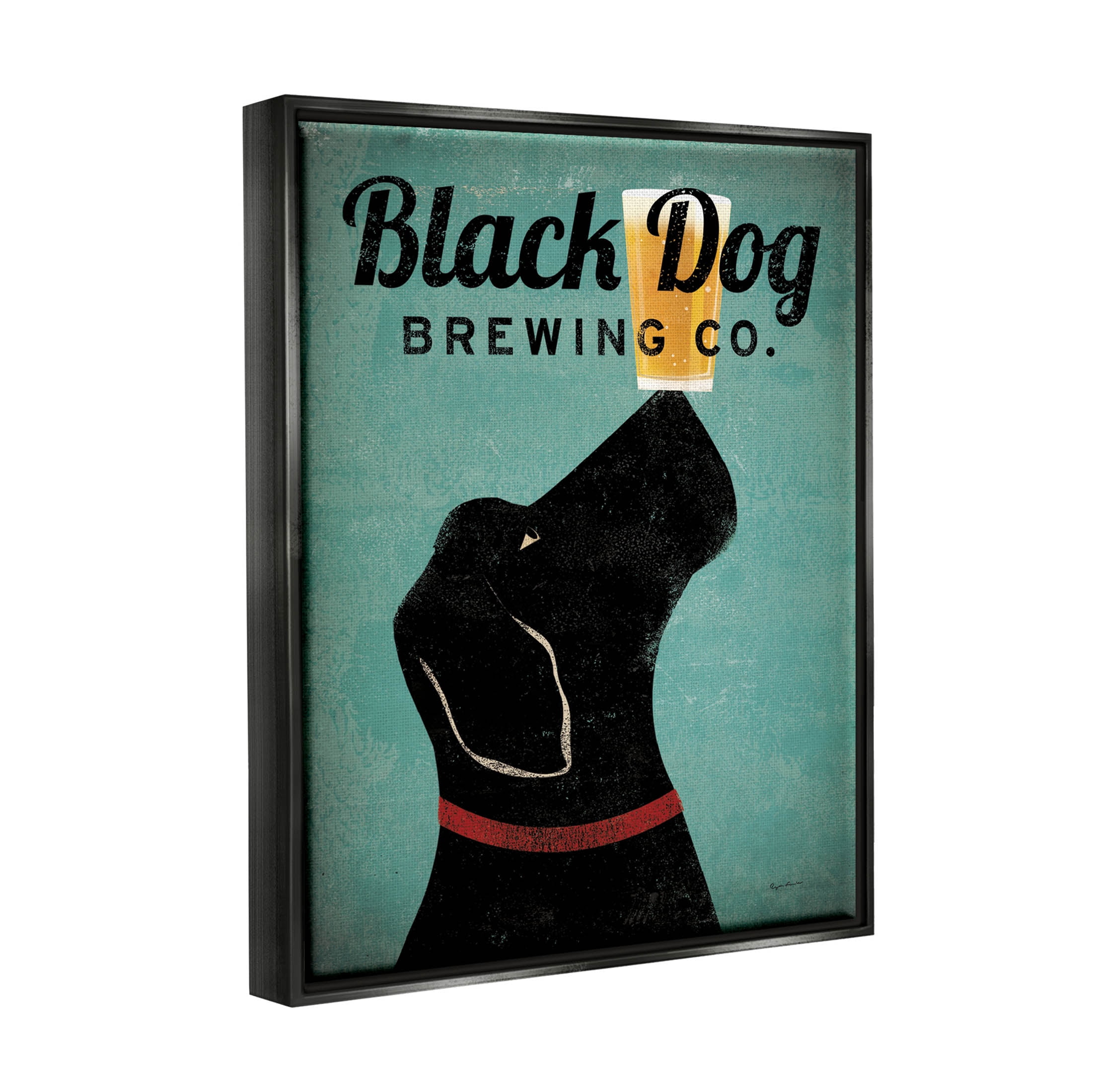 Stupell Industries Black Dog Brewing Antique Beer Sign Graphic Art Jet Black Floating Framed Canvas Print Wall Art, Design by Ryan Fowler
