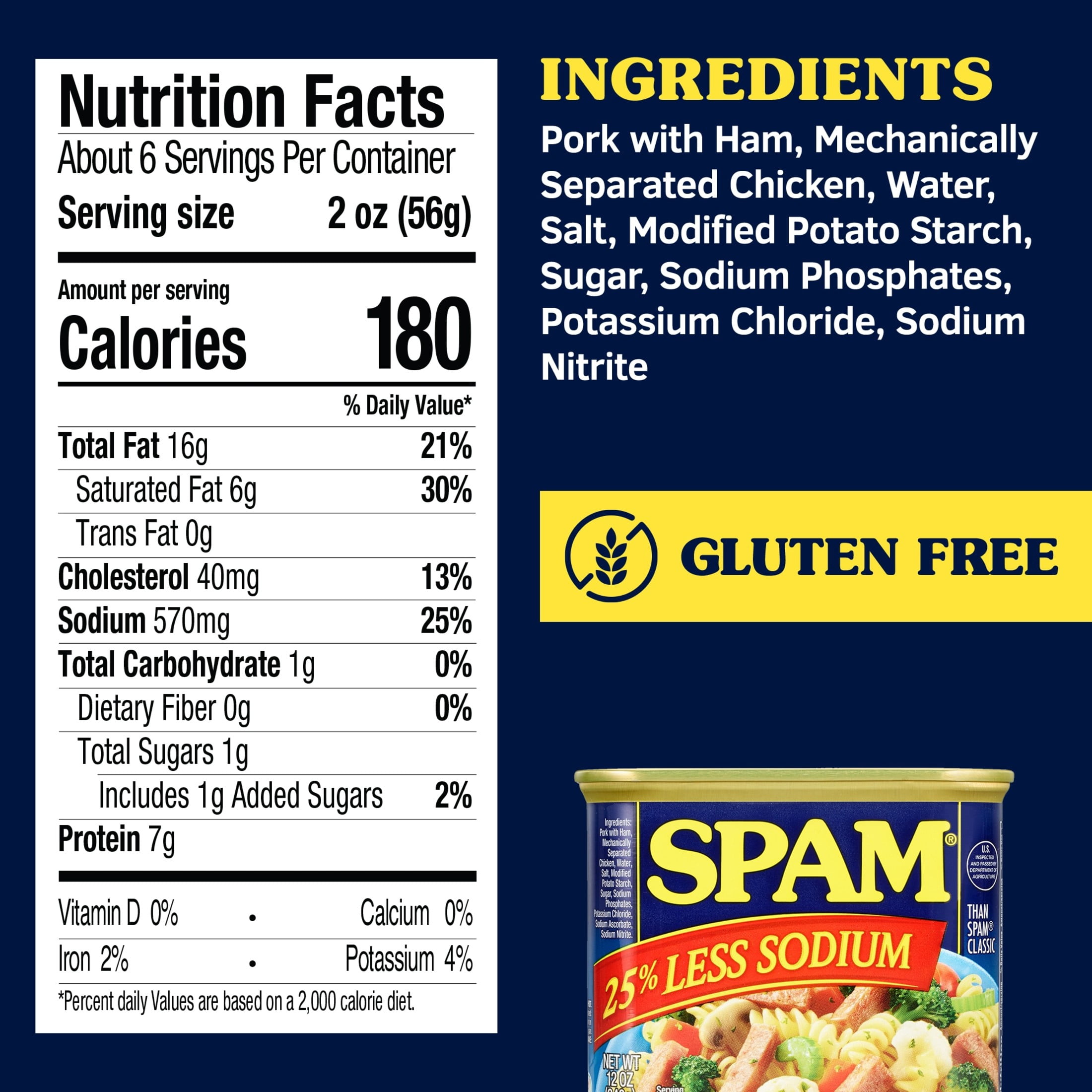 (12 pack) SPAM 25% Less Sodium, Canned Meats, 7 g Protein, Shelf-Stable, 12 oz Aluminum Can
