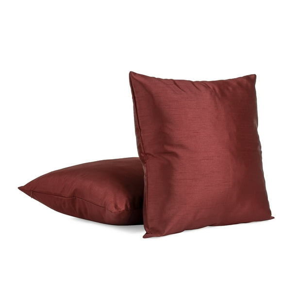 Pack of 2 Solid Faux Silk Decorative Pillow Covers (20x20, Burgundy