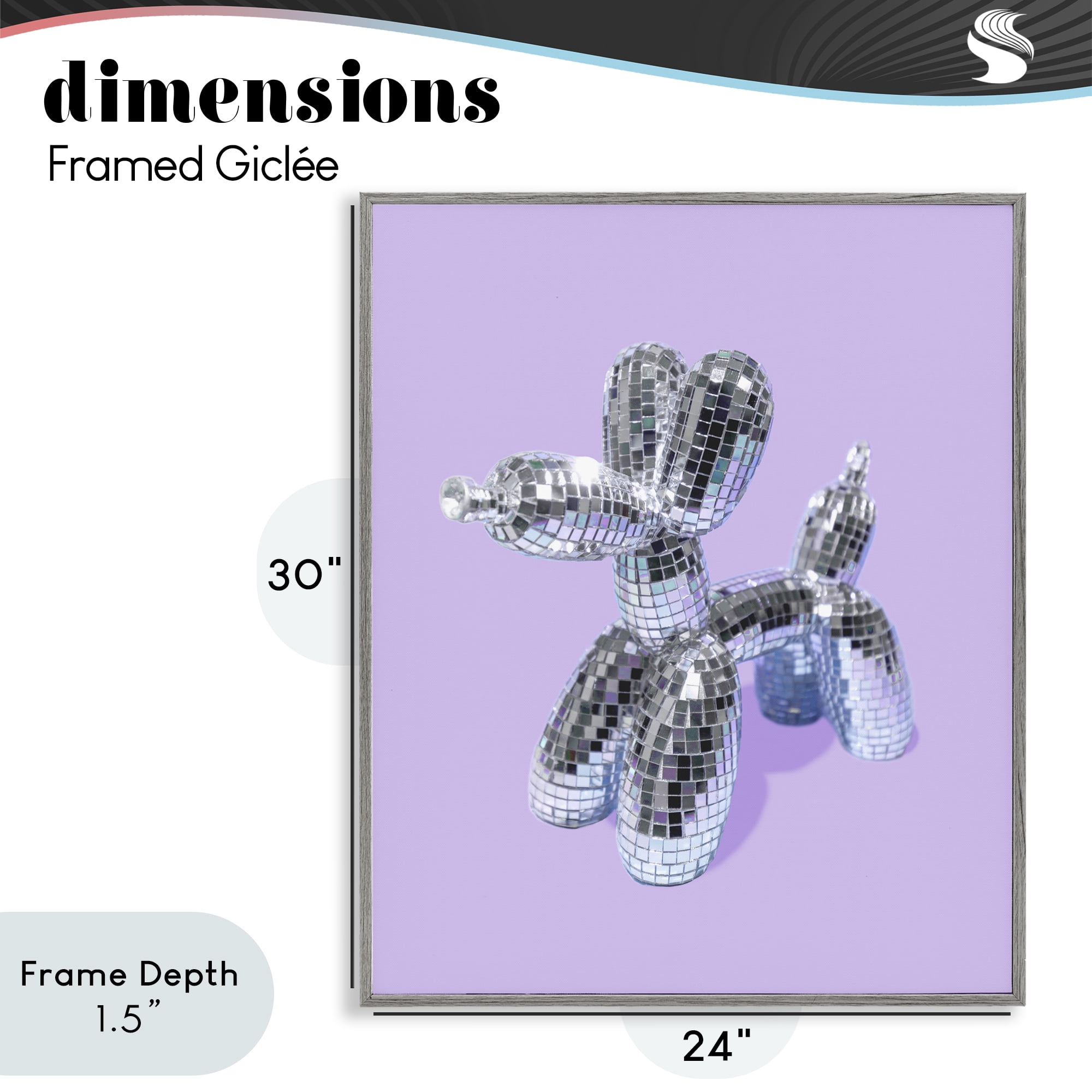 Stupell Industries Disco Balloon Animal on Lilac Gray Framed Giclee Art, design by LISH Creative