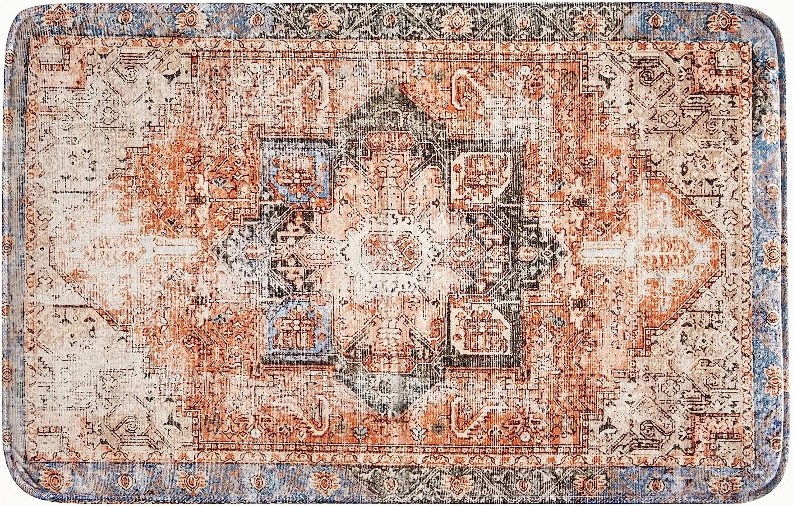 Terracotta Oriental Persian Bathroom Rugs with Thicken Non-Slip Rubber Backing 20’’W x 31’’L, Boho Tribal Vintage Traditional Soft Velvet Absorbent Foam Bath Mat Rug Washable, Quick Drying