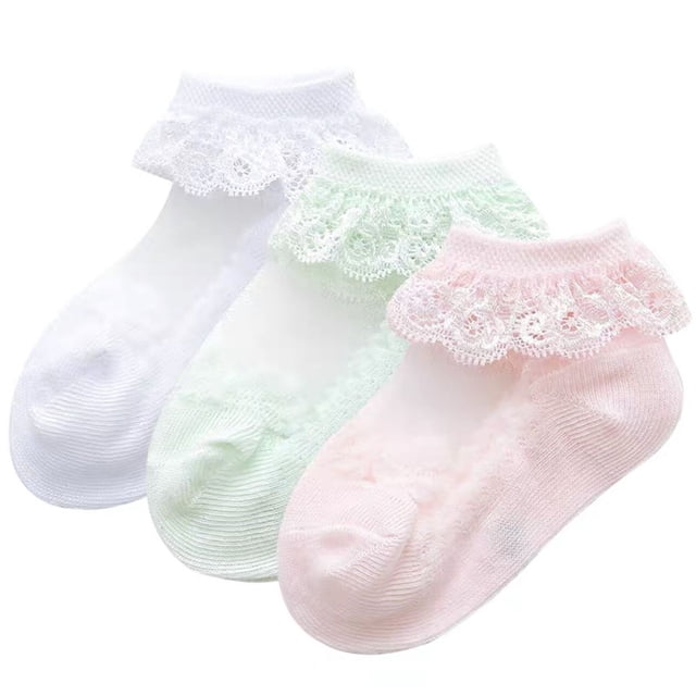1/3Pairs Girls Lace Socks Soft Ruffled Summer Breathable Girls Baby Socks bailvfen M 1-2years