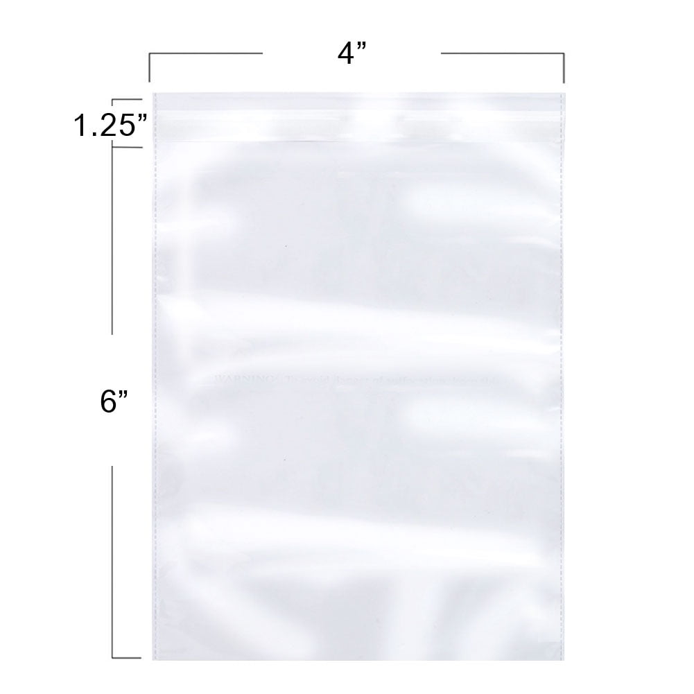 100 Pcs, 4" x 6" Clear Resealable Reclosable Cellophane/Cello Bags, Meets USDA FDA Standards, 1.