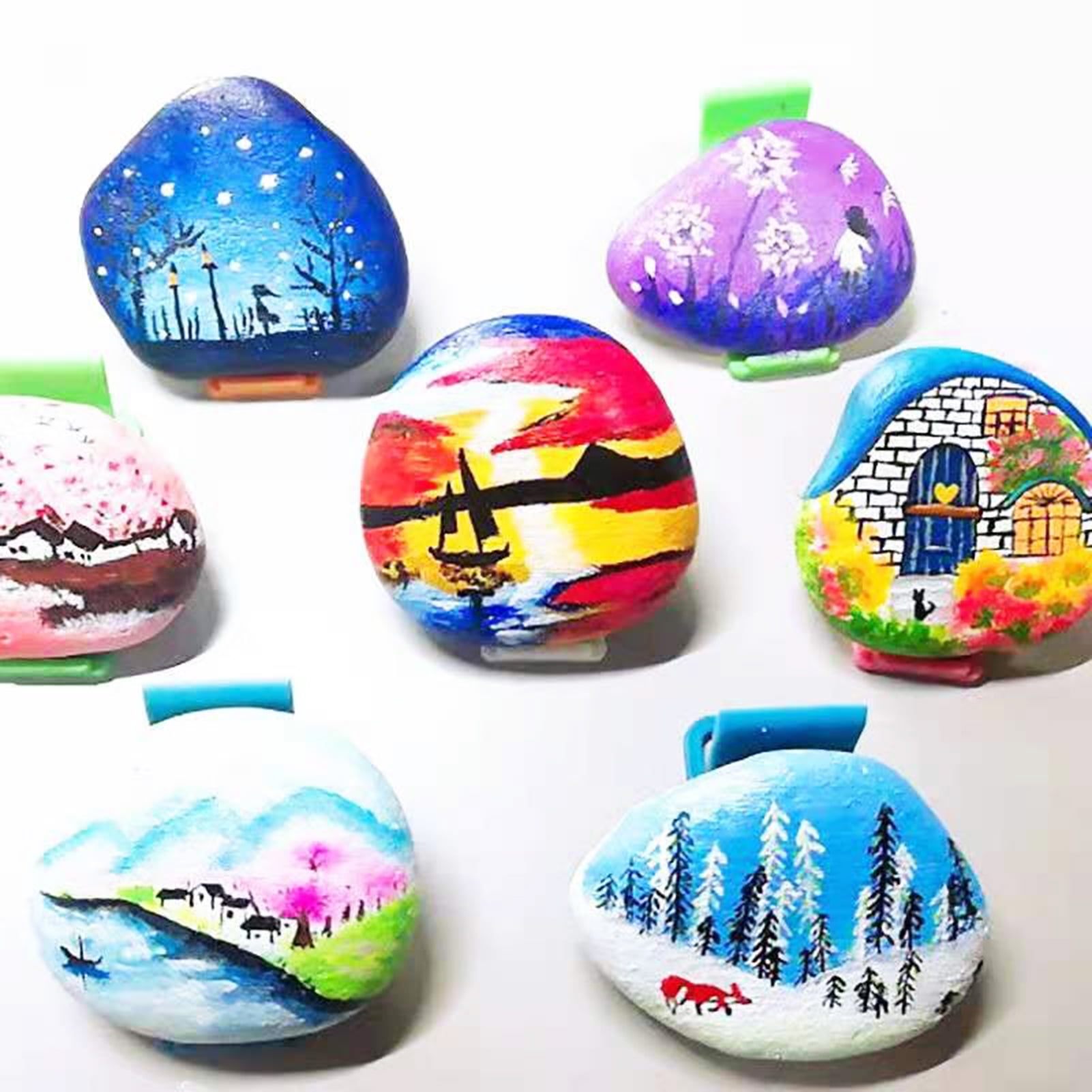OIUR 5 Pcs Painting Pebbles Natural River Rocks Smooth Unpolished Flat Pebbles for Kids Adults Painting Art DIY Crafting Garden Decor