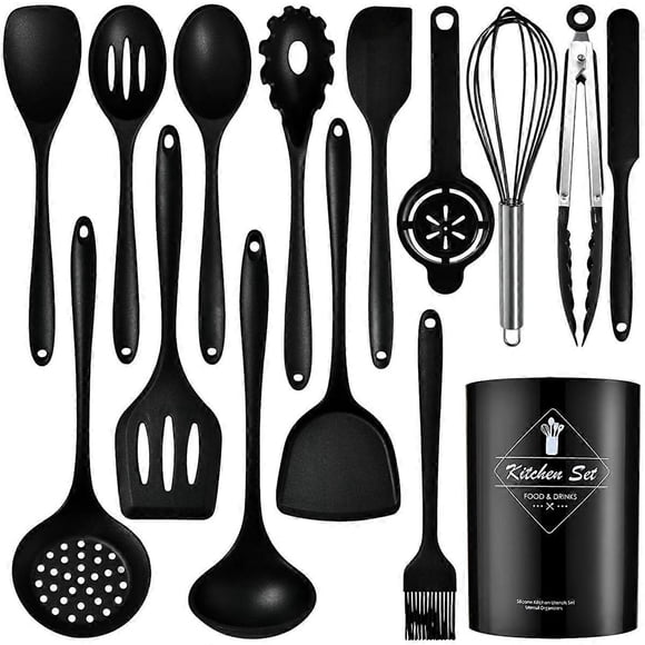 Ensemble d'Ustensiles de Cuisine en Silicone - Ensemble de 15 Pcs d'Ustensiles Non en Silicone pour la Cuisson, Qualité Alimentaire Résistante à la Chaleur 428F