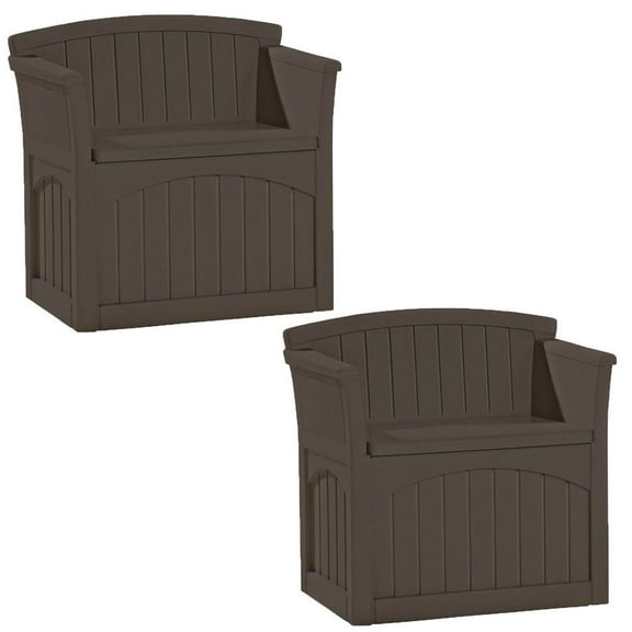Suncast 31 Gallon Patio Seat Outdoor Storage and Bench Chair, Java (2 Pack)