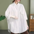 thumbnail image 7 of ZHUGeLI Women's Spring Lapel Collar Single Breasted Pocket Long Sleeved Solid Colored Workwear Pocket Shirt Up to 50% off, 7 of 7