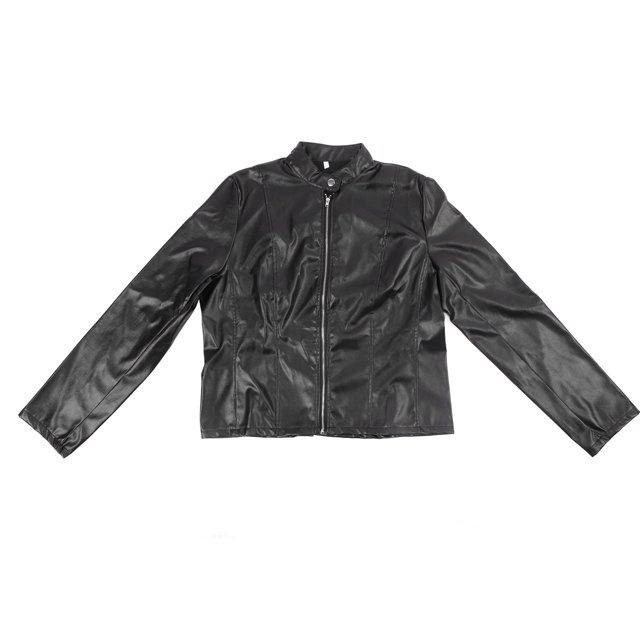 Abrigo de cuero PU para mujer, abrigo corto ajustado informal de manga larga con cremallera, M-1 negro para otoño e invierno Sailing