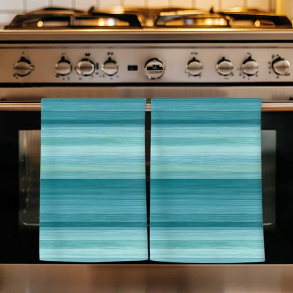 Teal Turquoise Aqua Ombre Kitchen Towels Set of 4, Contemporary Abstract Lines Absorbent Dish Towels for Kitchen, Microfiber Hand Towel, Quick Drying Tea Towel for Cleaning Decorative Dishcloths