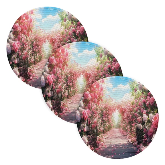 BZSMCE Mats for Pots,Pans Place Ffyy3_a_large_area_of_pink_and_white_roses_on_the_ground_with_a_6dee5f81-9168-4b28-912c-4d5ac455b9fb Simple Style Pattern Pot Mats