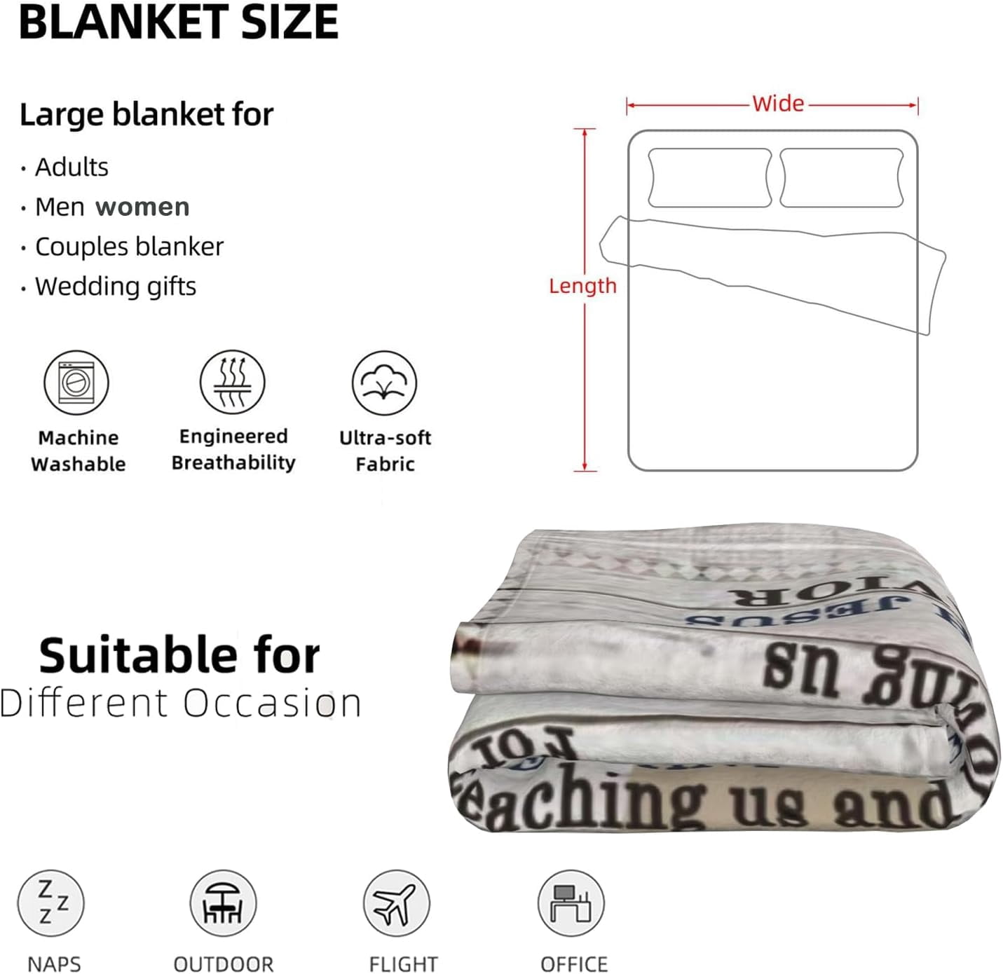 Christian Blanket Birthday Gifts for Women Men, Inspirational Scripture Throw Blanket with Bible Verse Religious Gifts (Navy, 60x80 inch, Navy Letter)