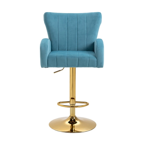 Kitchen High Bar Chairs Polyester Velvet Bar Stool Chair Set of 1 Height Adjustable Counter Chair with Back Swivel Barstool with Footrest for Counter Kitchen Island(Blue)