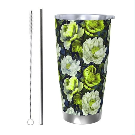 

Bingfone Teal floral elegance for 20 Oz Stainless Steel Travel Mug Double Wall Water Coffee Cup for Home Office Outdoor Works Great for Ice Drinks and Hot Beverage-Straw Two-piece Set