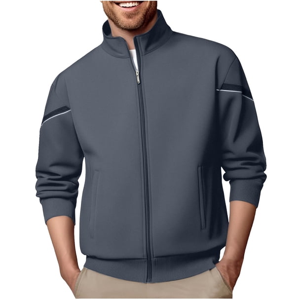 pstuiky camisas de manga larga para hombre, Sudadera tipo cárdigan con cremallera y cuello alto de manga larga de color liso para hombre camisetas de hombre l