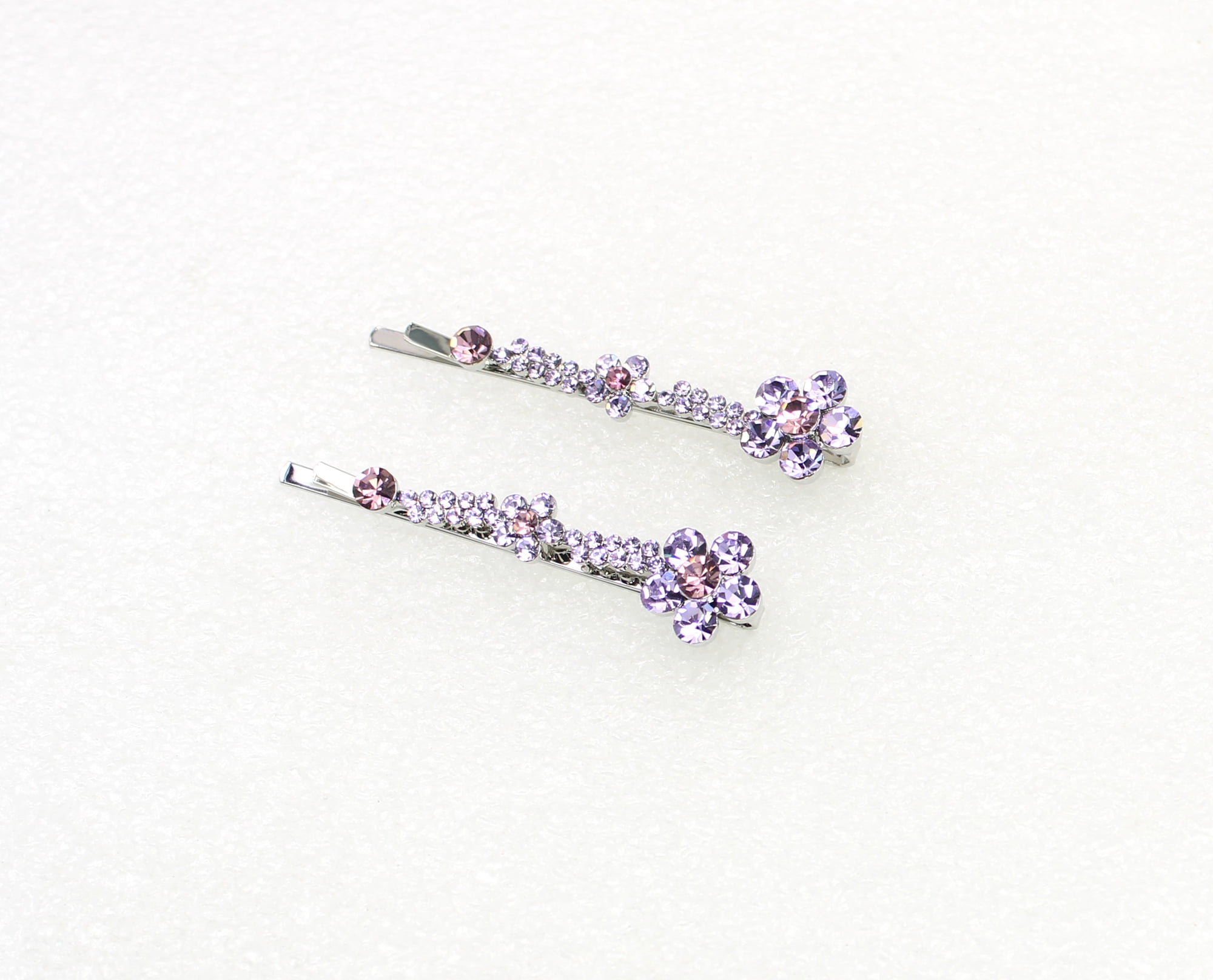 Faship A Pair Of Lavender Rhinestone Crystal Floral Hair Clip Pins 2 Pcs