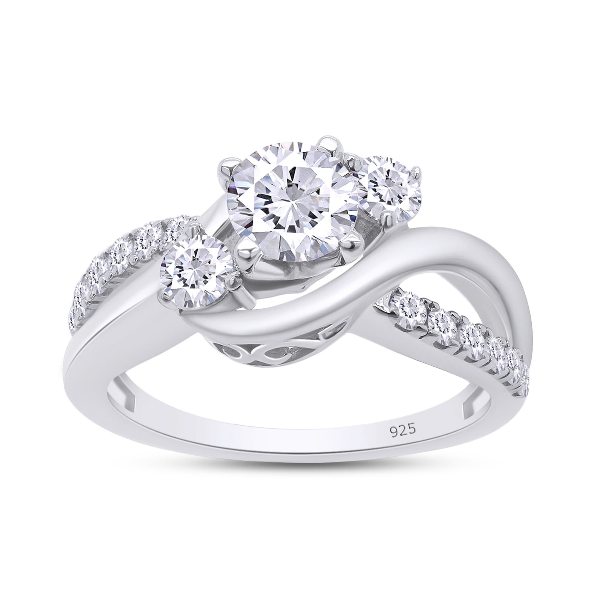 1 Carat Round Cut Lab Created Moissanite Diamond Engagement Rings for Women 14K White Gold Plated Silver Ring Twisting Moissanite Rings-4