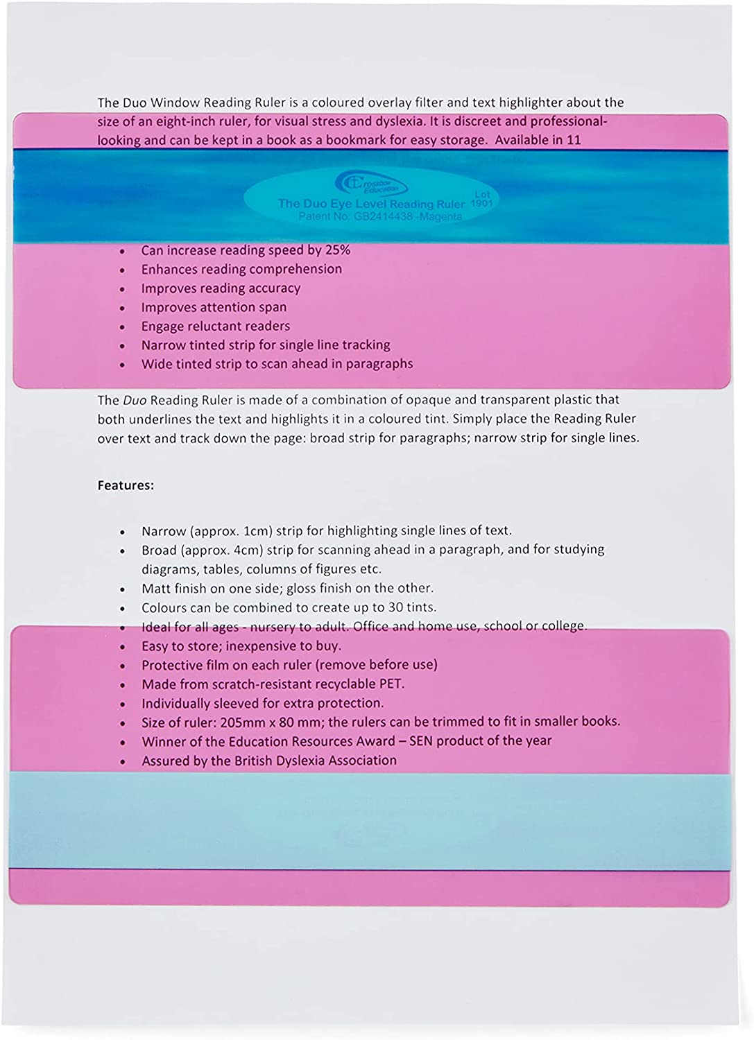 Reading Ruler Fluency Window Duo Window Reading Ruler - Magenta (Pack of 10) - Walmart.com