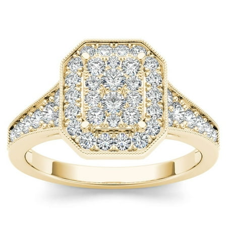 Imperial 5/8ct TW Diamond 10K Yellow Gold Cluster Halo Engagement ring