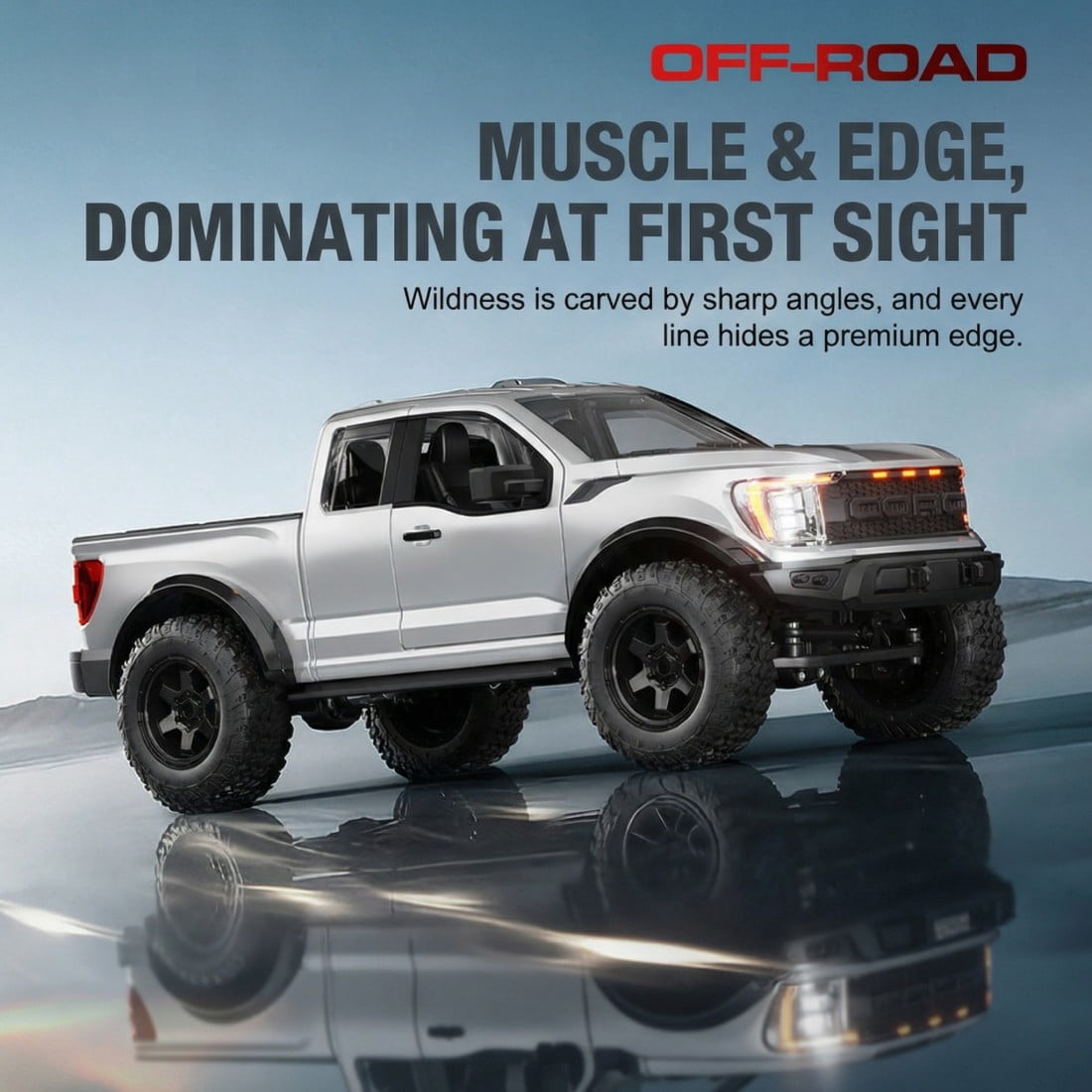 1:12 Scale F150 Raptor Style 4WD RC Off-Road Truck, 15KM/H High Speed Remote Control Car 2.4GHz All Terrain Pickup with Lighting System & Proportional Throttle for Adults Enthusiasts